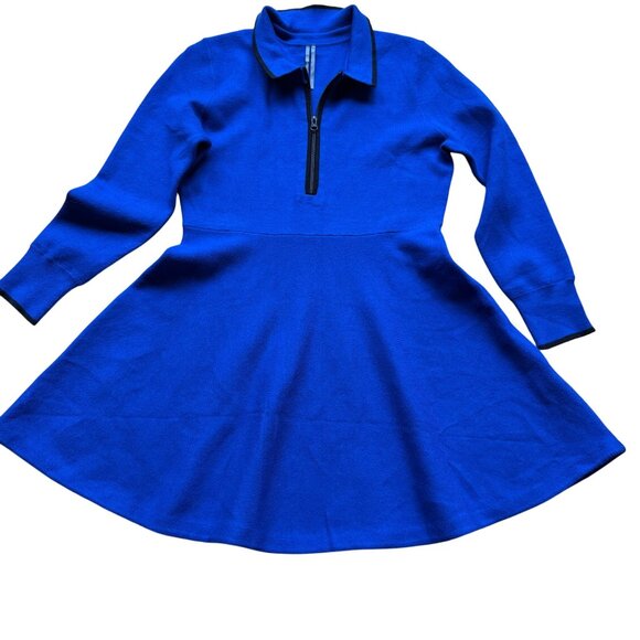 Anthropologie Size L Petite Blue Knit Long Sleeve Half Zip Sweater Mini Dress - Picture 2 of 16
